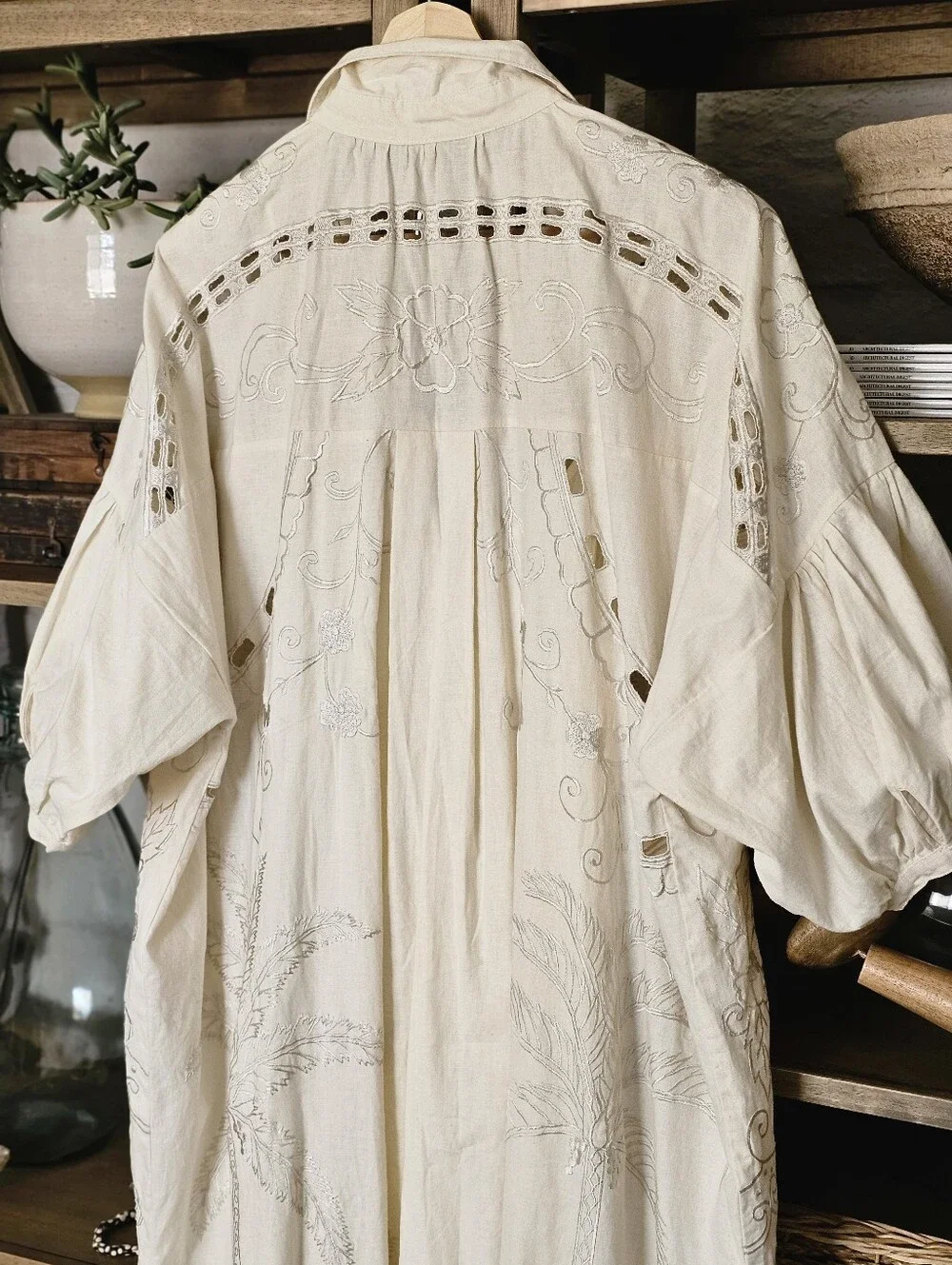 Free People Embroidery Oversized Button Front Kaftan Lace Dress NWOT